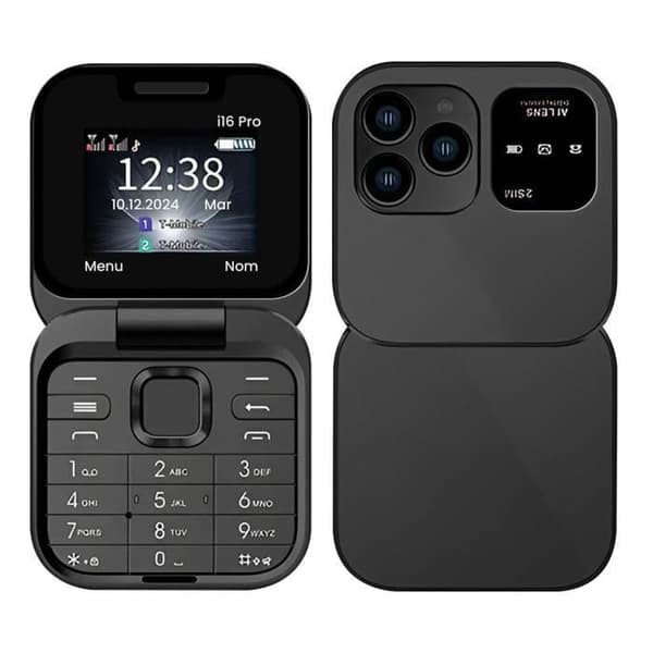 Fällbar mobiltelefon med dubbla SIM-kort, FM-radio, 1000mAh batteri, svart