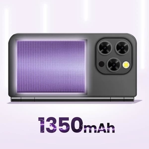 Fällbar 2G mobiltelefon dubbel skärm dubbelt SIM 1350mAh batteri svart