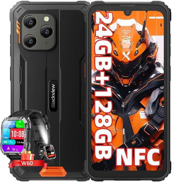 Blackview BV5300 Plus Smartphone Okross 6,1" 24Go+128Go NFC Orange med Smartwatch Blackview W60
