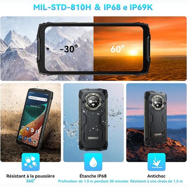 Blackview BV9300 Pro Smartphone Oförstörbar 6.7" 24Go+256Go 15080mAh 33W 64MP NFC Orange med Smartwatch Blackview W60