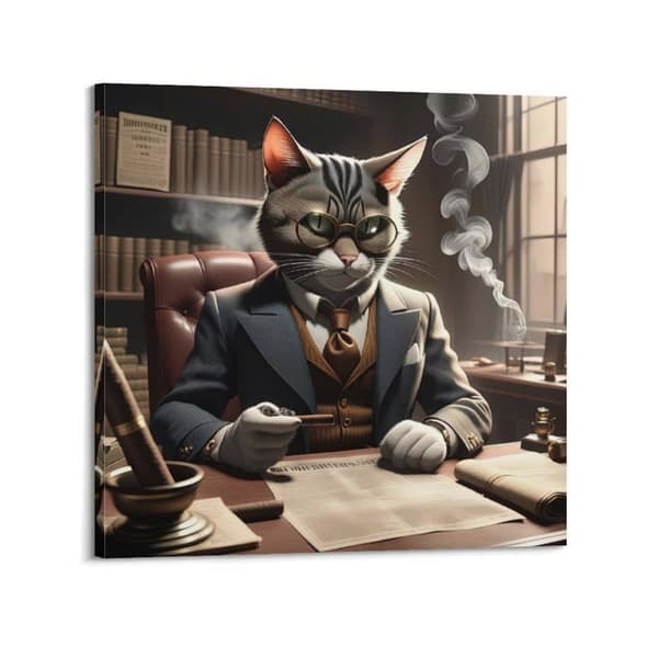 Intryck på duk - Modern - Gentleman gangster katt - 60 x 60 cm - Väggdekoration - Nutida