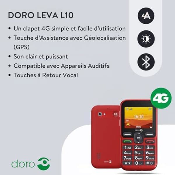 Mobiltelefon - Doro - Leva L10 - Stort Skärm 2,4" - Kraftfullt Ljud - 2MP Kamera