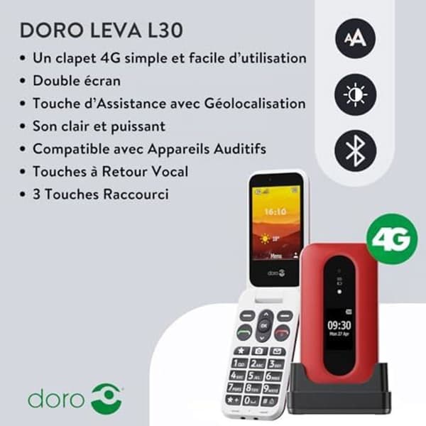 Mobiltelefon - DORO - Leva L30 - Extern Skärm - HD Ljud - 2MP Kamera
