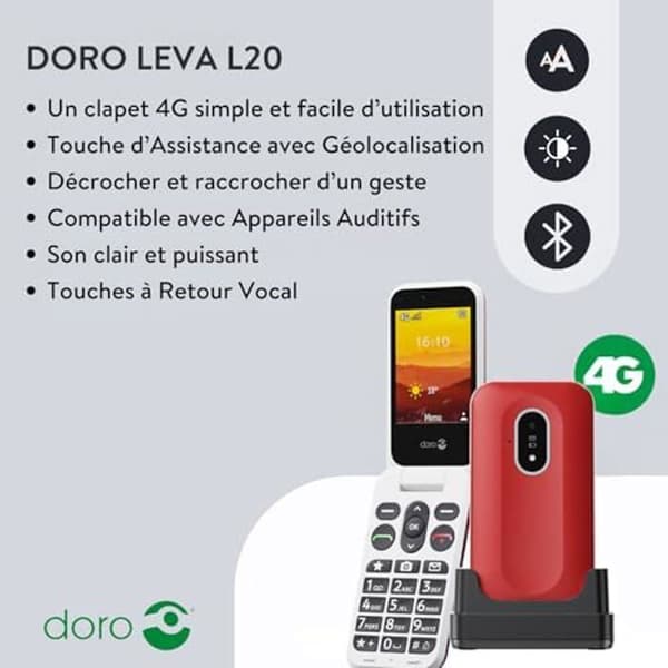 Mobiltelefon - DORO - Leva L20 - Stor skärm 2,4" - HD-ljud - Kamera 2MP