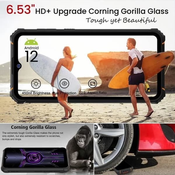 W10 Telefon Portabel Oförstörbar 15000Mah, Android 12 Skärm 6.53 Hd+, 4Go+32Go-1To 4G Dubbel Sim Oförstörbar Vattentålig Ip68I