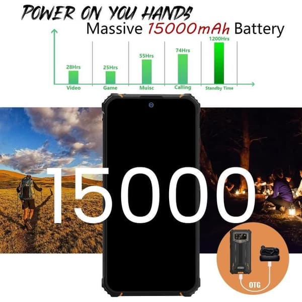 W10 Telefon Portabel Oförstörbar 15000Mah, Android 12 Skärm 6.53 Hd+, 4Go+32Go-1To 4G Dubbel Sim Oförstörbar Vattentålig Ip68I