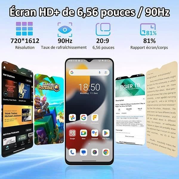 Oscal Tiger 10 6,56 tum 16GB+256GB-SD 1TB 50MP 5180mAh Android 13 Dual SIM olåst mobiltelefon - Blå