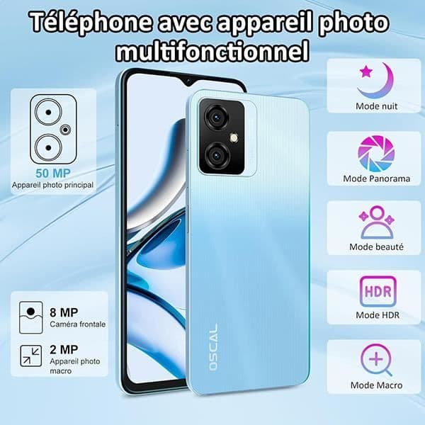 Oscal Tiger 10 6,56 tum 16GB+256GB-SD 1TB 50MP 5180mAh Android 13 Dual SIM olåst mobiltelefon - Blå