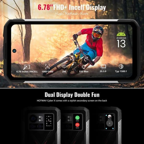 Telefont Portable Incassable HOTWAV Cyber X 6,78''FHD+ 14Go+256Go Helio G99, 10200mAh/33W Android 13 Smartphone Robuste 4G NFC