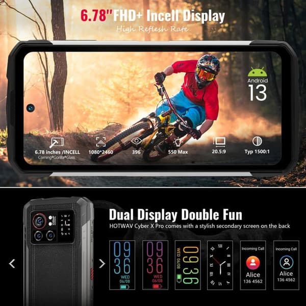 Ombrytbar Mobiltelefon HOTWAV Cyber X Pro 21Go+256Go 6,78''FHD+ 10200mAh/33W 108MP Android 13 Robust Smartphone IP68 4G NFC