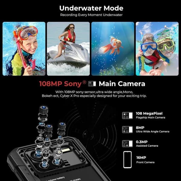 Ombrytbar Mobiltelefon HOTWAV Cyber X Pro 21Go+256Go 6,78''FHD+ 10200mAh/33W 108MP Android 13 Robust Smartphone IP68 4G NFC
