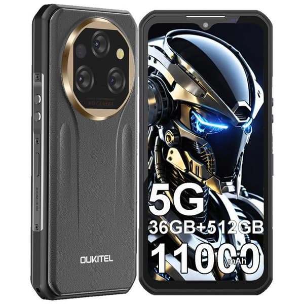 Telefon Bärbar Oförstörbar 5G OUKITEL WP39 Pro 36Go+512Go/TF 2TO, 6.6" FHD+ 11000mAh/33W Android 14 Robust Smartphone NFC, Svart