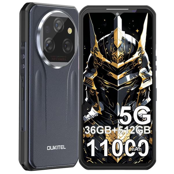 Mobiltelefon Incassable 5G OUKITEL WP39 Pro 36Go+512Go/TF 2TO, 6.6" FHD+ 11000mAh/33W Android 14 Robust Smartphone NFC, Grå