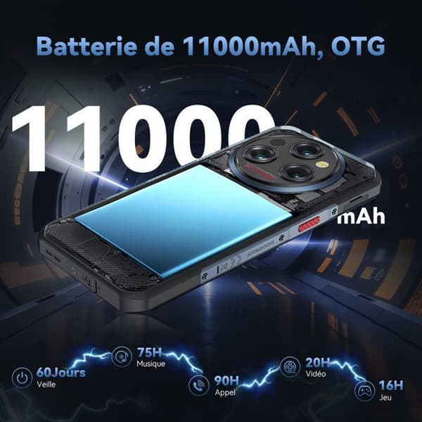 OUKITEL WP35 Pro 5G Smartphone Robust 36Go+512Go 11000mAh 6.6" FHD+ 2.4K Android 14 NFC OTG GPS Dubbel SIM - Grå