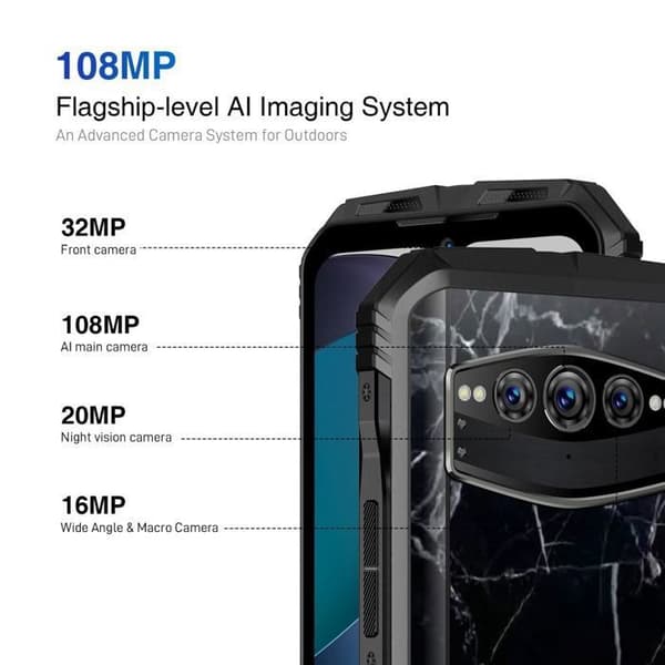 DOOGEE V30T Okrossbar mobiltelefon 5G 20GB+256GB 6,58" FHD 120Hz 10800mAh/66W 108MP Kamera Robust Smartphone GPS NFC - Marmor