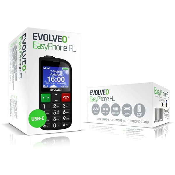 EVOLVEO EasyPhone FL svart med laddningsstöd