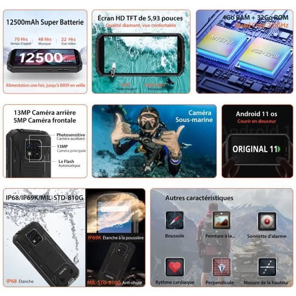 OUKITEL WP18 Robust smartphone 12500mAh 5,93" skärm 4GB+32GB IP68 Vattentät Dual SIM 4G GPS-telefon - Grön