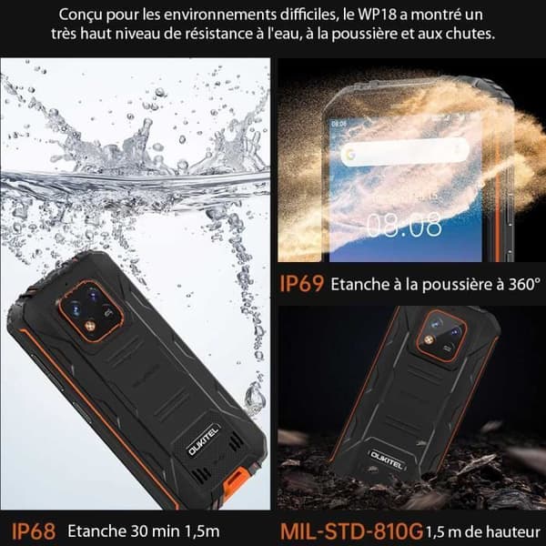 OUKITEL WP18 Smartphone 12500mAh batteri 4GB 32GB 5,9 tums skärm HD+ 13MP kamera Dual SIM 4G Telefon - Orange