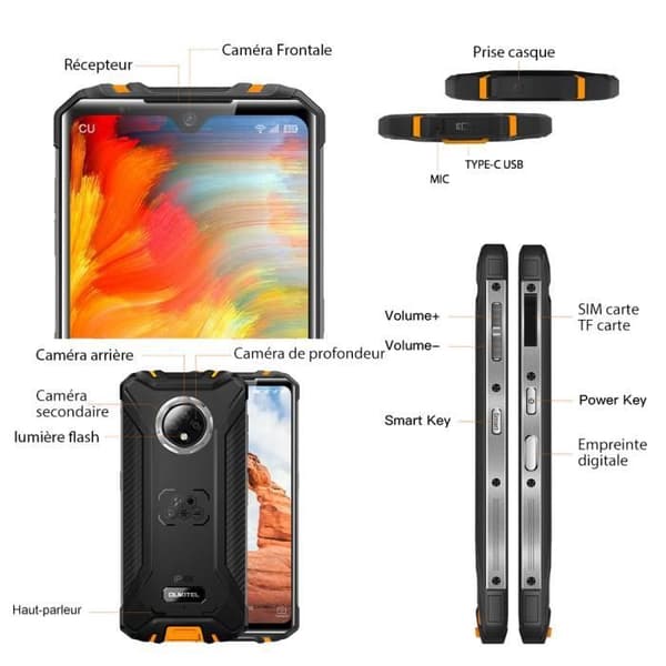 OUKITEL WP8 Pro Smartphone IP68 Vattentålig Robust 64Go Skärm 6.49" Octa core 16MP Kamera Android 10 Telefon NFC GPS 5000mAh - Orange