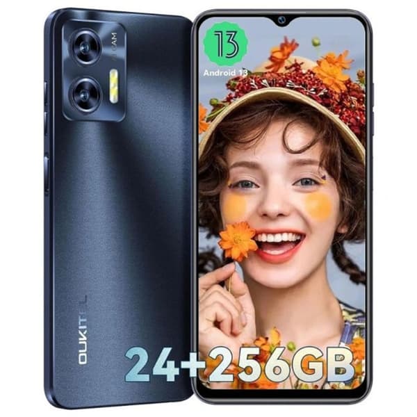 Billig smartphone OUKITEL C35 6.56" 24(12+12)GB+256GB 5150mAh Android 13 mobiltelefon 50MP+8MP 4G Dubbel Sim - Svart