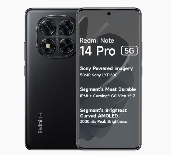 Redmi Note 14 Pro Smartphone 5G 8GB RAM 256GB ROM - Svart