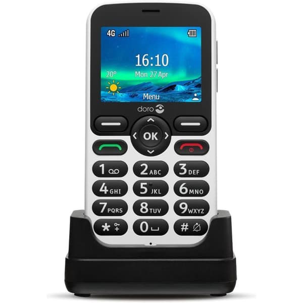 doro 5860 Mobiltelefon för seniorer med laddstation svart/vit