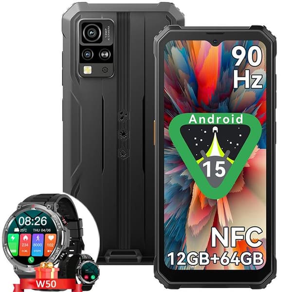 Blackview BV4800 SE Smartphone Oförstörbar 6,56" 12Go+64Go 5100mAh Dual SIM Android 15 Svart med Smartwatch Blackview W50