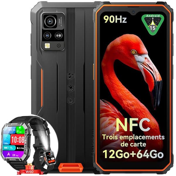 Blackview BV4800 SE Telefon Mobil Oumbärlig 6,56" 12Go+64Go 5100mAh Android 15 Dual SIM Orange med Airbuds 20