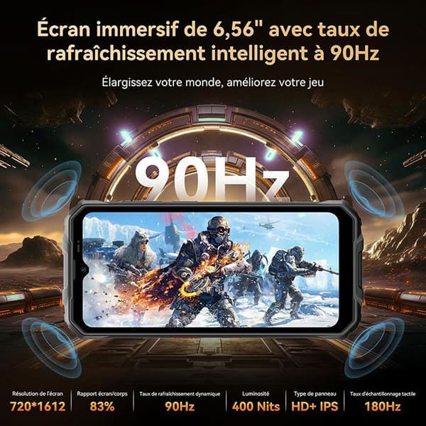 Oscal MARINE 2 Mobiltelefon Oslagbar 24Go+256Go-SD 2To 6.56" 90Hz Gemini AI 2.0 11000mAh Android 15 Dubbel SIM 4G GPS - Svart