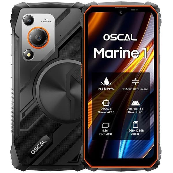 Oscal MARINE 1 Mobiltelefon Slitstark 12Go+128Go-SD 2To 6.56" 90Hz Gemini AI 2.0 5100mAh Android 15 Dubbel SIM 4G - Orange