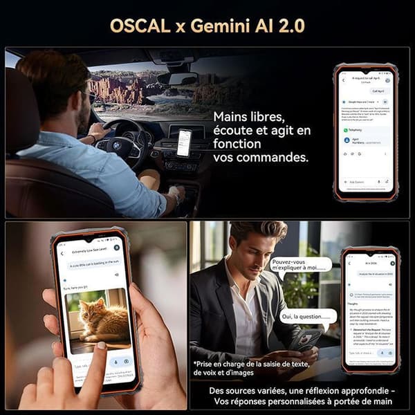 Oscal MARINE 1 Mobiltelefon Slitstark 12Go+128Go-SD 2To 6.56" 90Hz Gemini AI 2.0 5100mAh Android 15 Dubbel SIM 4G GPS - Svart
