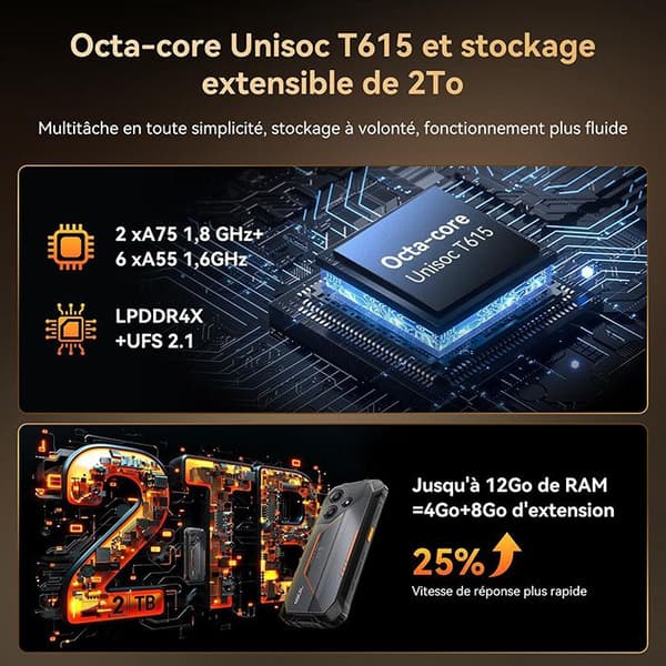 Oscal MARINE 2 Mobiltelefon Slagtålig 12Go+64Go-SD 2To 6.56" 90Hz Gemini AI 2.0 11000mAh Android 15 Dubbel SIM 4G GPS - Svart