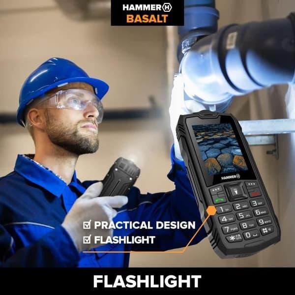 Olåst Hammer Basalt Unbreakable Mobiltelefon - Dual SIM - Svart - 2,4" - 1200 mAh batteri