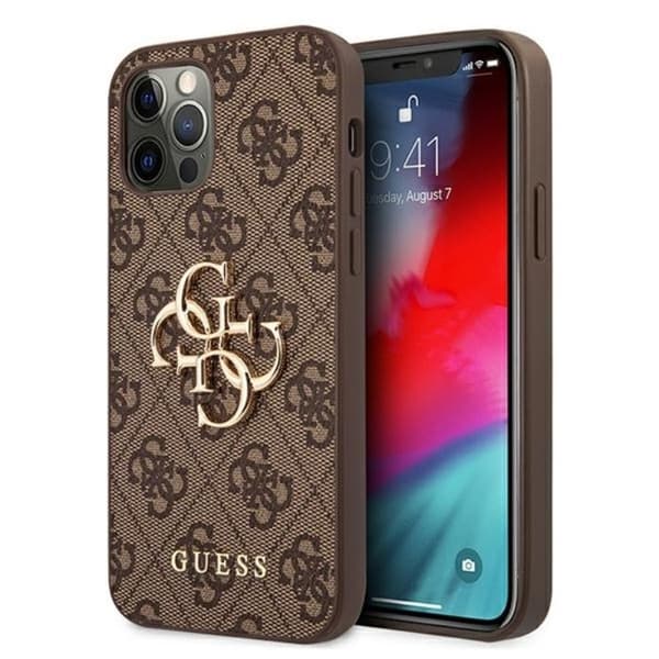 Guess 4G Big Metal Logo - Fodral för iPhone 12 / iPhone 12 Pro (Brun)
