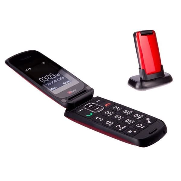 TTfone Star- Lätt att använda Flip & Big Key mobiltelefon utan SIM-kort (rött)