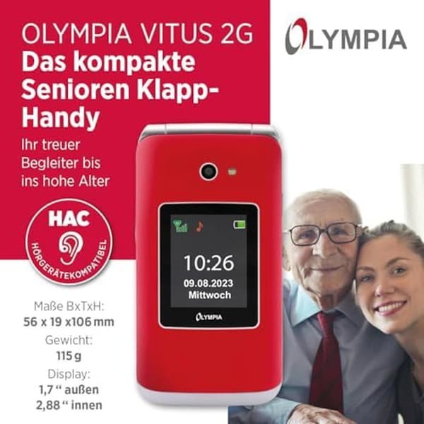 Mobiltelefon - OLYMPIA - Vitus 2G - Fällbar - Stora knappar - Kompatibel med hörapparater