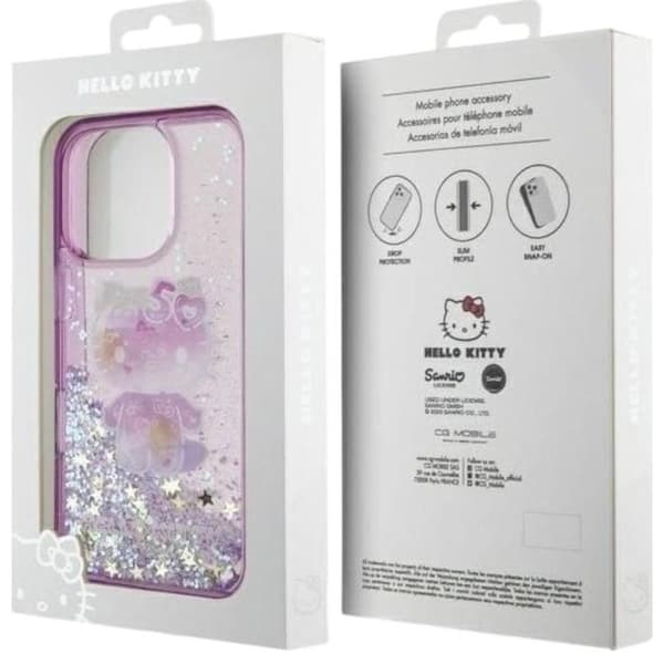 Hello Kitty Flytande Glitter 50-årsjubileum Festväskan för iPhone 16 Pro Max 6,9" Lila - HKHCP16XL50PPU
