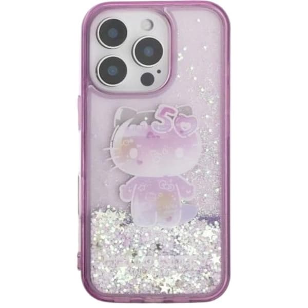 Hello Kitty Flytande Glitter 50-årsjubileum Festväskan för iPhone 16 Pro Max 6,9" Lila - HKHCP16XL50PPU