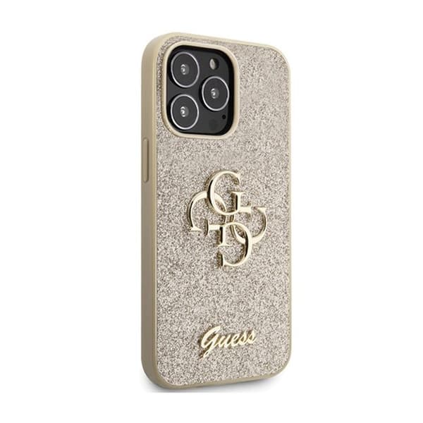 Guess Glitter Script Big 4G - iPhone 13 Pro Max-fodral (guld)