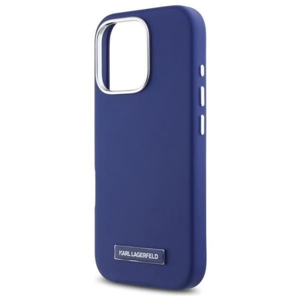 IPhone 16 Pro Max Fodral - Karl Lagerfeld Läder MagSafe (KLHMP16XPGPGMSRPB) - Bleu FW Metallplatta