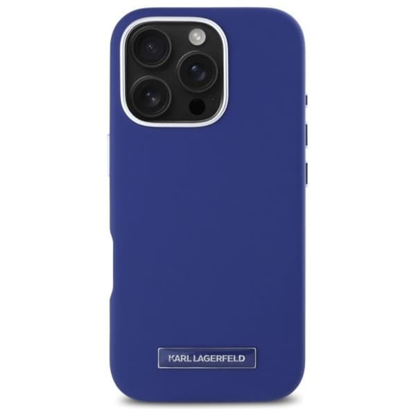 IPhone 16 Pro Max Fodral - Karl Lagerfeld Läder MagSafe (KLHMP16XPGPGMSRPB) - Bleu FW Metallplatta