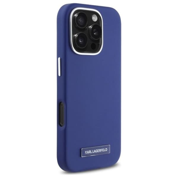 IPhone 16 Pro Max Fodral - Karl Lagerfeld Läder MagSafe (KLHMP16XPGPGMSRPB) - Bleu FW Metallplatta
