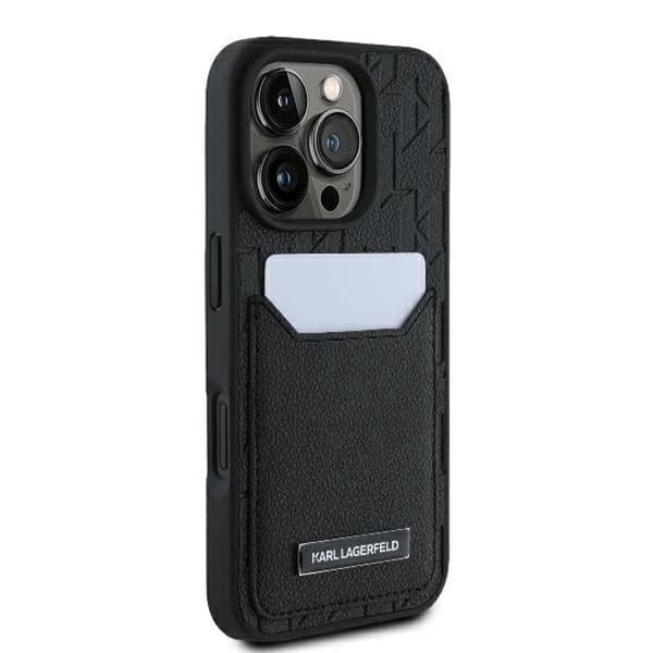 iPhone 16 Pro Max-fodral - Karl Lagerfeld hårdskal med läderkortfack (KLHCP16XPGKHPRPK) - Monogram