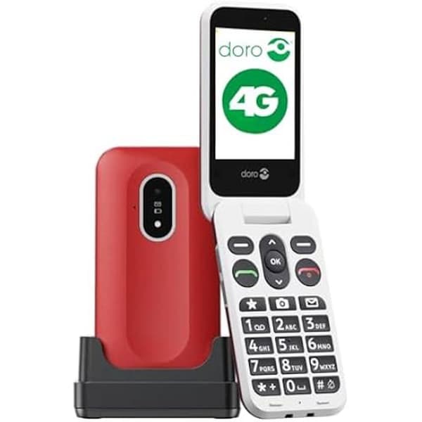 Mobiltelefon - DORO - Leva L20 - Stor skärm 2,4" - HD-ljud - Kamera 2MP Röd, Vit