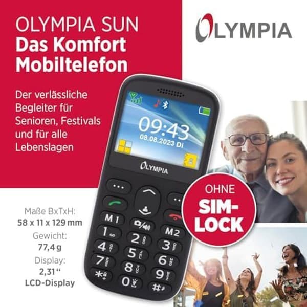 Mobiltelefon - OLYMPIA - SUN - Seniorvänlig - Stora knappar - Dubbel SIM