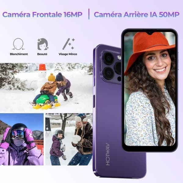 Billigt Smartphone HOTWAV Note 13 Pro - Presenter för Mors Dag/Fars Dag - 6.6'' HD+ 5160mAh 8+256Go 50MP Mobiltelefon NFC - Lila