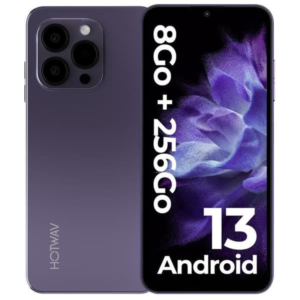 Billigt Smartphone HOTWAV Note 13 Pro - Presenter för Mors Dag/Fars Dag - 6.6'' HD+ 5160mAh 8+256Go 50MP Mobiltelefon NFC - Lila
