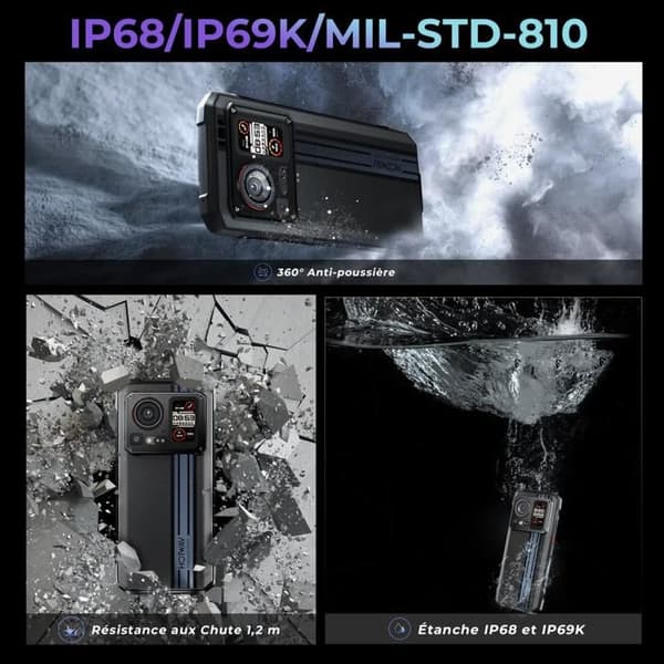 HOTWAV Cyber 15 Smarttelefon Robust 200MP 24GB + 256GB ROM, 6,6'' FHD+ 6280mAh IP68 Telefon 4G Sekundärskärm Bak svart