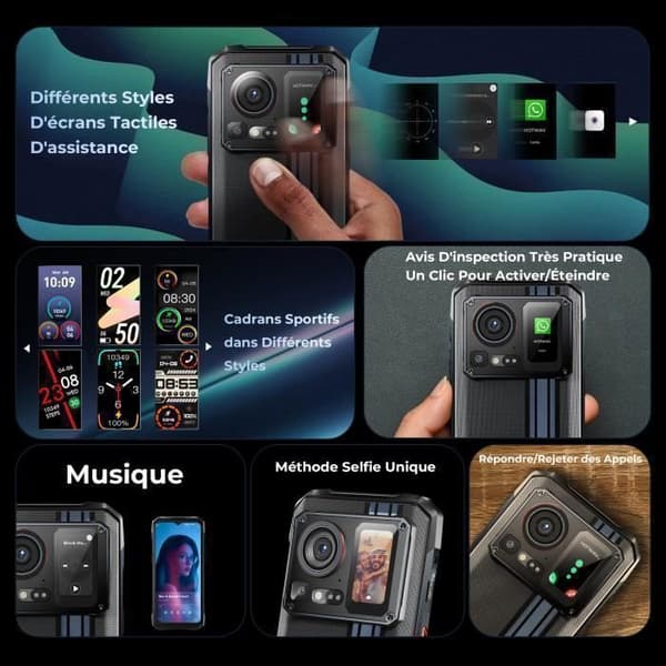 HOTWAV Cyber 15 Smarttelefon Robust 200MP 24GB + 256GB ROM, 6,6'' FHD+ 6280mAh IP68 Telefon 4G Sekundärskärm Bak svart