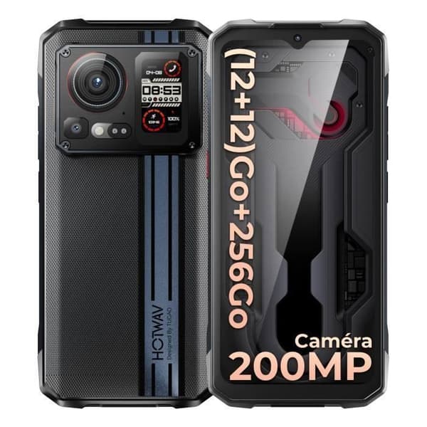 HOTWAV Cyber 15 Smarttelefon Robust 200MP 24GB + 256GB ROM, 6,6'' FHD+ 6280mAh IP68 Telefon 4G Sekundärskärm Bak svart
